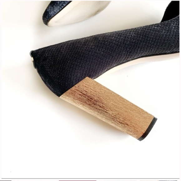 Calvin Klein Neema Blue velvet gold heels 8 - Picture 4 of 6